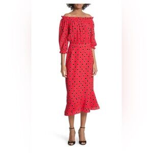 Saloni Grace Print off-the-shoulder Dress. Size 8.